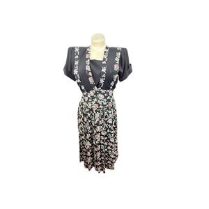 Vtg Nina Piccalino 8 Black & Pink Floral Dress Modest Cottage Core‎ USA Made